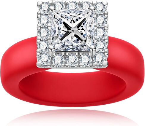 Moissanite Silicone Ring for Women, Princess 925 Sterling Silver, Soft Comfort Fit Promise Band with Certificate in Kuwait