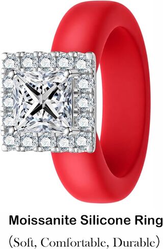 Moissanite Silicone Ring for Women, Princess 925 Sterling Silver, Soft Comfort Fit Promise Band with Certificate in Kuwait