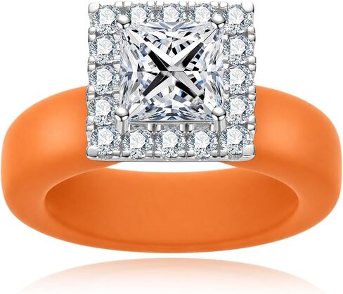 Moissanite Silicone Ring for Women, Princess 925 Sterling Silver, Soft Comfort Fit Promise Band with Certificate in Kuwait