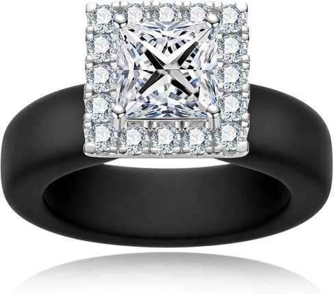 Moissanite Silicone Ring for Women, Princess 925 Sterling Silver, Soft Comfort Fit Promise Band with Certificate in Kuwait