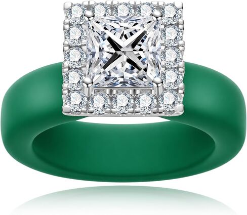 Moissanite Silicone Ring for Women, Princess 925 Sterling Silver, Soft Comfort Fit Promise Band with Certificate in Kuwait