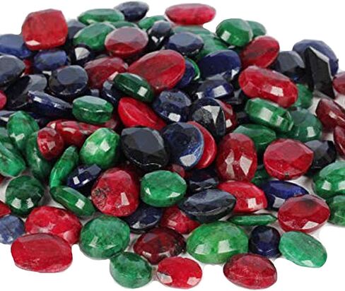 GEMHUB Approx 100 Ct - Lot of 7 PCS Natural Loose Ruby Emerald Sapphire Faceted Ruby Emerald Sapphire Loose Gemstones for Jewelry… in Kuwait