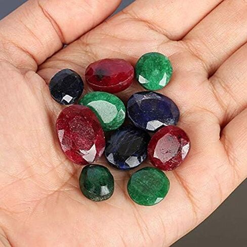 GEMHUB Approx 100 Ct - Lot of 7 PCS Natural Loose Ruby Emerald Sapphire Faceted Ruby Emerald Sapphire Loose Gemstones for Jewelry… in Kuwait