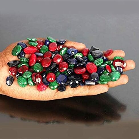 GEMHUB Approx 100 Ct - Lot of 7 PCS Natural Loose Ruby Emerald Sapphire Faceted Ruby Emerald Sapphire Loose Gemstones for Jewelry… in Kuwait