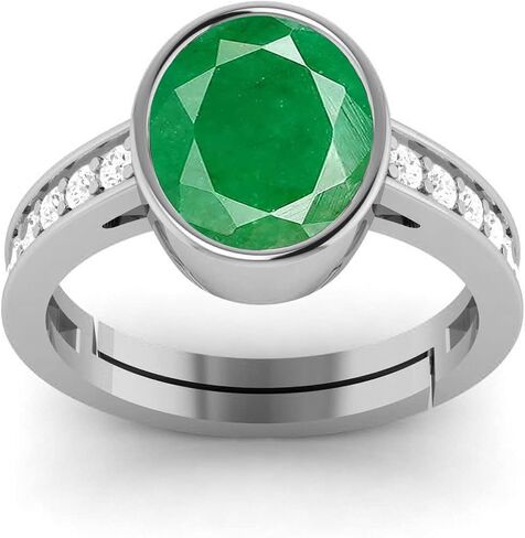 LMDPRAJAPATIS 4.00 Carat Emerald Birthstone 925 Jewellery Sterling Silver Ring (Gemstone Tested By Lab Certificate) in Kuwait