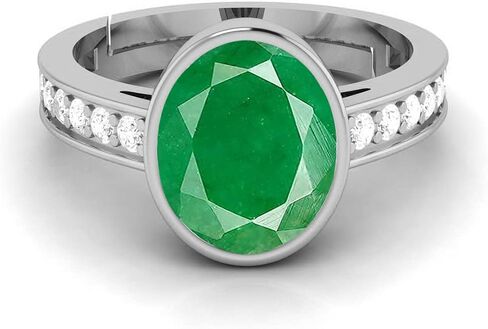 LMDPRAJAPATIS 4.00 Carat Emerald Birthstone 925 Jewellery Sterling Silver Ring (Gemstone Tested By Lab Certificate) in Kuwait
