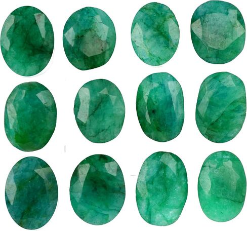 REAL-GEMS الزمرد الطبيعي 60.00 قيراط./12 قطعة قطع بيضاوية رائعة الأوجه الزمرد أحجار كريمة مفكوكة لصنع المجوهرات in Kuwait