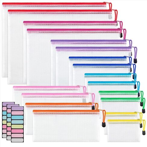 JARLINK 48 Pack 8 Sizes Mesh Pouch, 9 Colors, Waterproof Zipper File Bags Document Multipurpose Travel Bags for Office, School, Board Game, Puzzles, Cosmetics, Travel Accessories, and Home Organize in Saudi Arabia
