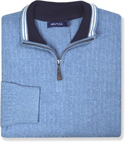 Nautica Mens Classic Fit Textured N Jacquard Quarter Zip Sweater in Kuwait