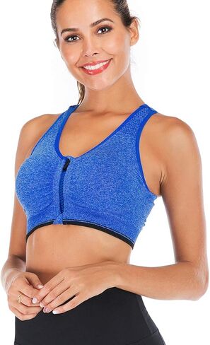 FLORATA Women's Zip Front Sports Bra Seamless Wirefree Post Surgery Bra Padded Sports Bras Yoga Bra with Removable Cups in Saudi Arabia