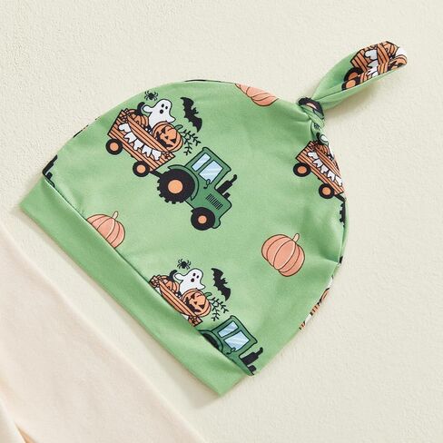 Bagilaanoe Newborn Baby Boy Halloween Outfit Farm Tractor Pumpkin Long Sleeve Romper Pants Hat 3PCS Clothes Set in Kuwait