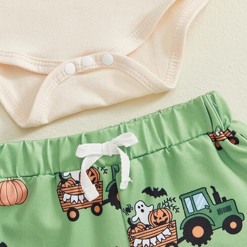 Bagilaanoe Newborn Baby Boy Halloween Outfit Farm Tractor Pumpkin Long Sleeve Romper Pants Hat 3PCS Clothes Set in Kuwait