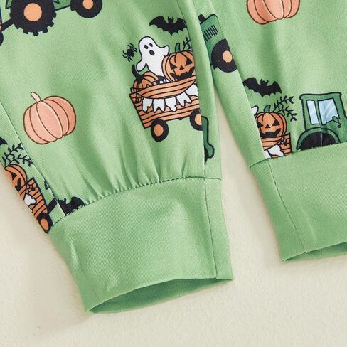 Bagilaanoe Newborn Baby Boy Halloween Outfit Farm Tractor Pumpkin Long Sleeve Romper Pants Hat 3PCS Clothes Set in Kuwait