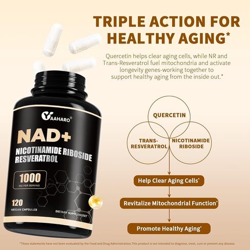 NAD Supplement 120 Capsules - Liposomal Nicotinamide Riboside with Resveratrol & Quercetin - 1000mg NAD+ Supplement for Men and Women - Supports Energy and Focus - 60 Days Supply in Saudi Arabia