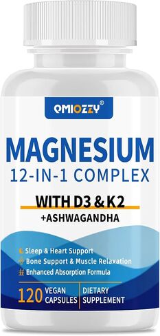 Magnesium Complex 12 in 1 Supplement for Women & Men 700mg, Magnesium Glycinate with Vitamin D3 K2, Citrate Malate Oxide Taurate Aspartate Orotate, for Relaxation, Heart, Energy, Muscle, 120 Capsules in Saudi Arabia