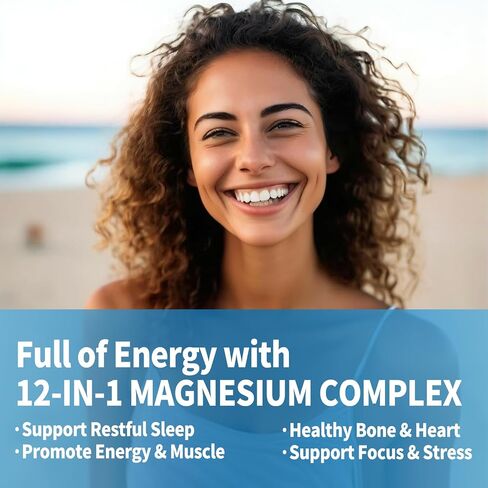 Magnesium Complex 12 in 1 Supplement for Women & Men 700mg, Magnesium Glycinate with Vitamin D3 K2, Citrate Malate Oxide Taurate Aspartate Orotate, for Relaxation, Heart, Energy, Muscle, 120 Capsules in Saudi Arabia