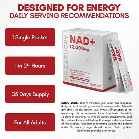 Liquid NAD, Extra Strength 1,2000mg NAD+ Supplement with CoQ10, Resveratrol, D-Ribose & PQQ for Men & Women, Natural NAD+ Stick for Anti-Aging, Energy, Focus - 35 Packets in Saudi Arabia