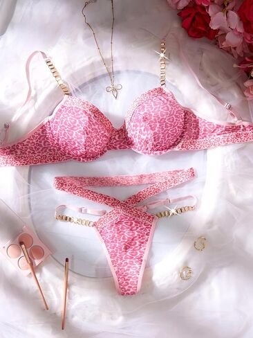 Women's Lingerie Set Sheer Mesh Underwired Bra and Panty Oufits Sexy Leopard Pattern Underwear for Women in Saudi Arabia