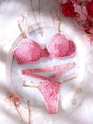 Women's Lingerie Set Sheer Mesh Underwired Bra and Panty Oufits Sexy Leopard Pattern Underwear for Women in Saudi Arabia