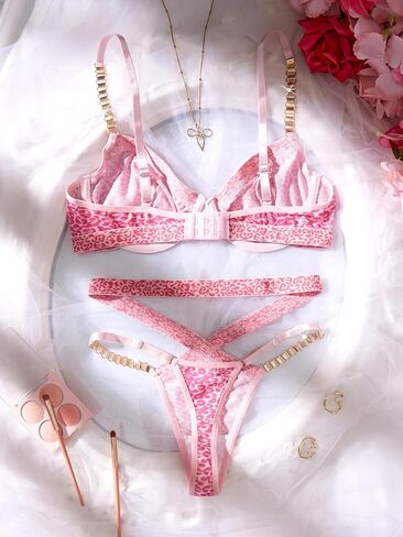 Women's Lingerie Set Sheer Mesh Underwired Bra and Panty Oufits Sexy Leopard Pattern Underwear for Women in Saudi Arabia