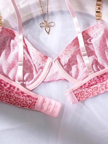Women's Lingerie Set Sheer Mesh Underwired Bra and Panty Oufits Sexy Leopard Pattern Underwear for Women in Saudi Arabia