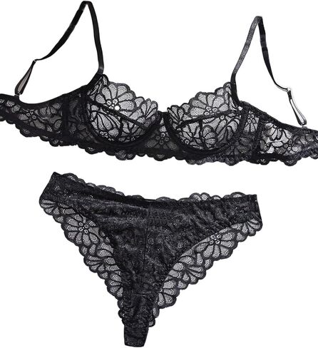 Women's Lace Floral Sheer Mesh Sexy Valentine's Lingerie Set in Saudi Arabia