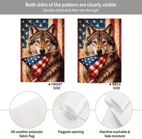 Patriotic Wolf Garden Flag, American Flag Outdoor Garden Flag, Rustic Vintage Animal Yard Flag, Double Sided Polyester Seasonal Decorative Flag for Lawn Porch Farmhouse, 12x18 In in Kuwait