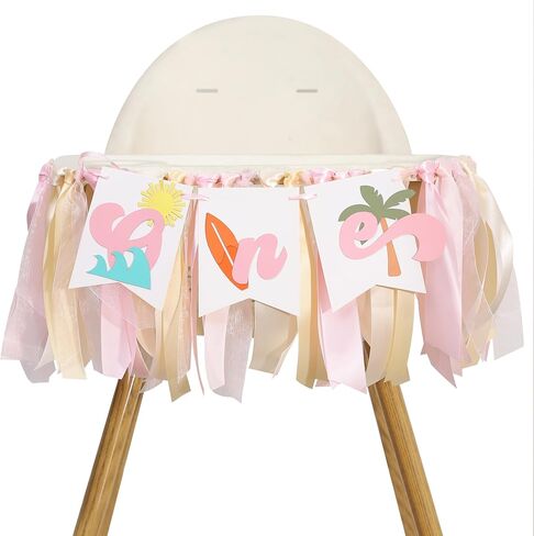 Pink Surf Beach 1st Birthday High Chair Banner - Ocean-Themed First Birthday Party Decorations,Sun/Wave Boho Beach First Birthday Banner,Cake Smash Photo Prop (pink) in Saudi Arabia