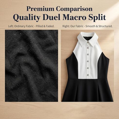 SUNSTORY Women's Black and White Work Dress: 2026 Midi Ruffle A-Line Halter Neck Backless Sleeveless Collared Summer Dresses in Kuwait