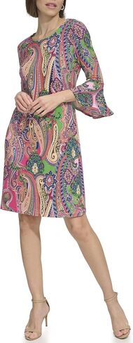 Tommy Hilfiger Women's 3/4 Bell Sleeve Jewel Neck Sheath Mini Dress in Kuwait