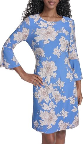 Tommy Hilfiger Women's 3/4 Bell Sleeve Jewel Neck Sheath Mini Dress in Kuwait