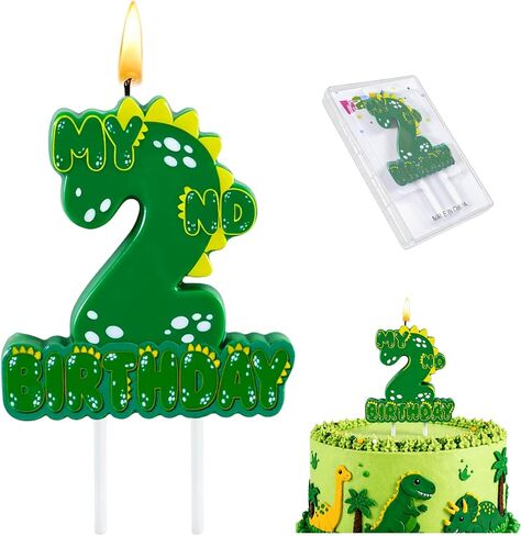 Green Dinosaur 2 Number Birthday Candles, 3.5×3.2" Dinosaur Themed 2nd Cake Topper Candles for Birthday Parties Celebration in Saudi Arabia
