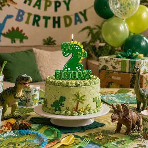 Green Dinosaur 2 Number Birthday Candles, 3.5×3.2" Dinosaur Themed 2nd Cake Topper Candles for Birthday Parties Celebration in Saudi Arabia