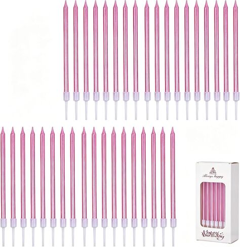 36 Pieces Pink Birthday Candles for Cakes Set, Pink Candles Happy Birthday Candle Birthdays Slender Cake Candle Party Supplies Cake Decorations Dessert Decoration in Saudi Arabia