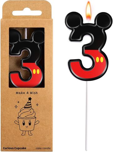 2.76 Inch Cartoon Red and Black Mouse 1 Number Birthday Candles, Anime Cartoon Number Candles, Cake Number Candles, Party Celebration, Style Candle in Kuwait