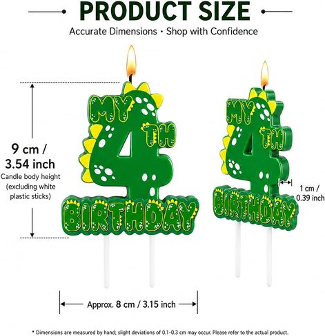 Green Dinosaur 4 Number Birthday Candles, 3.5×3.2" Dinosaur Themed 4th Cake Topper Candles for Birthday Parties Celebration in Saudi Arabia