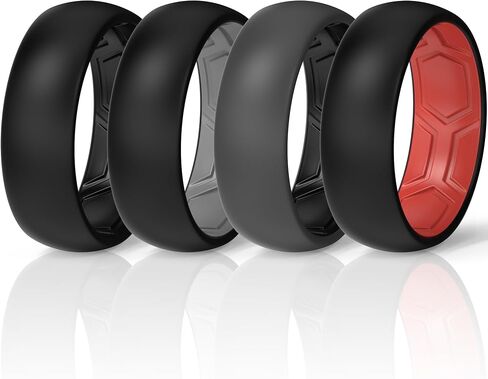 ThunderFit Silicone Rings for Him, Dual-Layer Comfort Design, 8mm Wide, 2mm Thick, Breathable Unisex Rubber Engagement Bands, 4-Pack in Kuwait