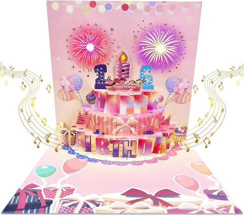 Blowable LED Candle 3D Pop Up Birthday Card – 30-Second Color-Chasing Fireworks & Music, Auto On/Off Interactive Greeting Card, 7.2" Patented Eco-Friendly Birthday Gift Card for Men Women Friends (Purple) in Saudi Arabia