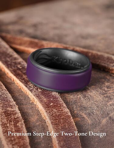King Will Silicone Wedding Ring for Men Women, 8mm Two-Tone Step Edge Band, Breathable Water Ripple Inner Comfort Fit, Flexible Rubber Ring for Work, Gym, Outdoor, Size 7-13 in Saudi Arabia