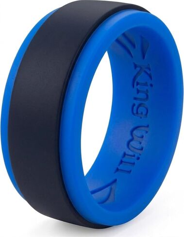 King Will Silicone Wedding Ring for Men Women, 8mm Two-Tone Step Edge Band, Breathable Water Ripple Inner Comfort Fit, Flexible Rubber Ring for Work, Gym, Outdoor, Size 7-13 in Saudi Arabia