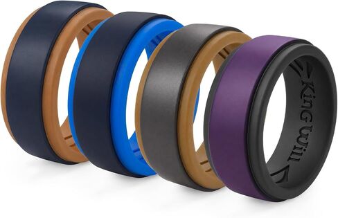 King Will Silicone Wedding Ring for Men Women, 8mm Two-Tone Step Edge Band, Breathable Water Ripple Inner Comfort Fit, Flexible Rubber Ring for Work, Gym, Outdoor, Size 7-13 in Saudi Arabia