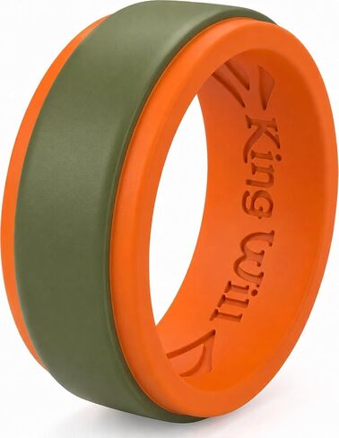 King Will Silicone Wedding Ring for Men Women, 8mm Two-Tone Step Edge Band, Breathable Water Ripple Inner Comfort Fit, Flexible Rubber Ring for Work, Gym, Outdoor, Size 7-13 in Saudi Arabia