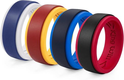 King Will Silicone Wedding Ring for Men Women, 8mm Two-Tone Step Edge Band, Breathable Water Ripple Inner Comfort Fit, Flexible Rubber Ring for Work, Gym, Outdoor, Size 7-13 in Saudi Arabia