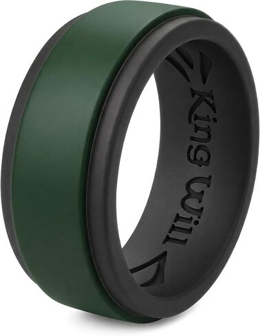 King Will Silicone Wedding Ring for Men Women, 8mm Two-Tone Step Edge Band, Breathable Water Ripple Inner Comfort Fit, Flexible Rubber Ring for Work, Gym, Outdoor, Size 7-13 in Saudi Arabia