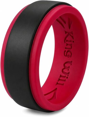 King Will Silicone Wedding Ring for Men Women, 8mm Two-Tone Step Edge Band, Breathable Water Ripple Inner Comfort Fit, Flexible Rubber Ring for Work, Gym, Outdoor, Size 7-13 in Saudi Arabia