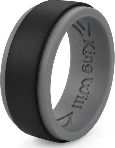 King Will Silicone Wedding Ring for Men Women, 8mm Two-Tone Step Edge Band, Breathable Water Ripple Inner Comfort Fit, Flexible Rubber Ring for Work, Gym, Outdoor, Size 7-13 in Saudi Arabia