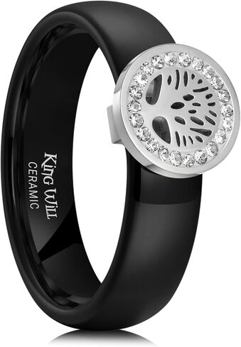 King Will 6mm Ceramic Rings, Men's Wedding Rings Tree of Life Ring Inlaid with White Cubic Zirconia Domed Wedding Band for Men Women Comfort Fit and Durable in Kuwait