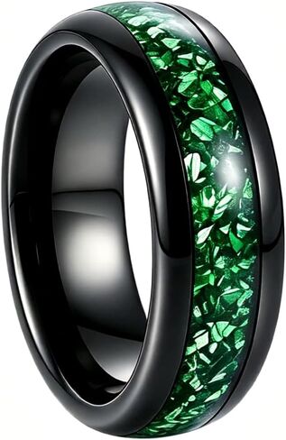 8mm Mens Black Gold Plated Tungsten Carbide Wedding Band Gold Foil/Created Emerald/Ruby/Amethyst Engagement Promise Ring for Couples Comfort Fit Dome Polished Anniversary Eternity Ring in Saudi Arabia