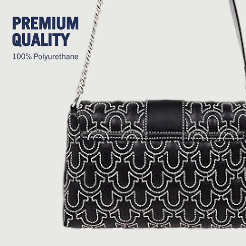 True Religion Shoulder Bag, Horseshoe Quilt Logo Plaque Flap Purse with Chain Strap, Quilted Stitch Design and Gold Hardware, Black in Kuwait