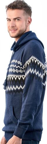 Fair Isle Hooded Sweater, Nordic Pattern Pullover with Kangaroo Pocket (US, Alpha, Large, Regular, Regular, Navy Blue) in Kuwait